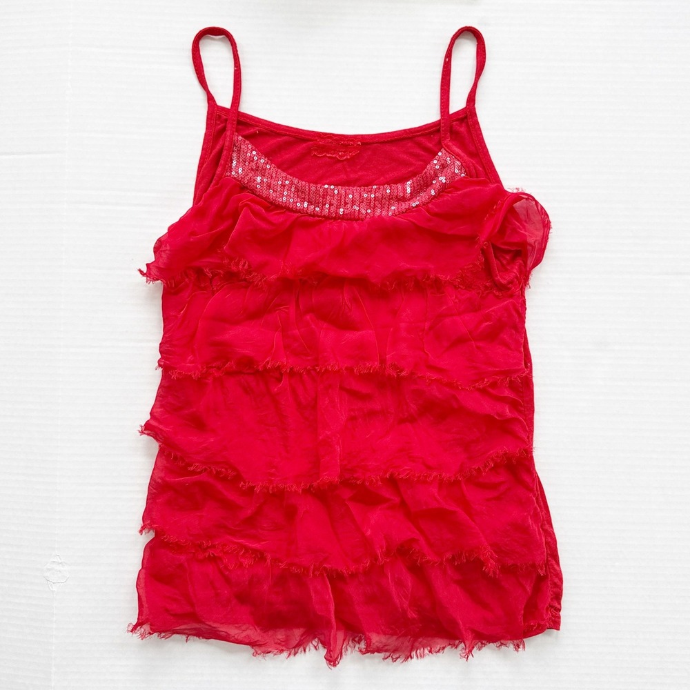 Vintage Y2K Silk Cami Top Baci &‎ Abbracci Sequin Womens S Red Made in Italy